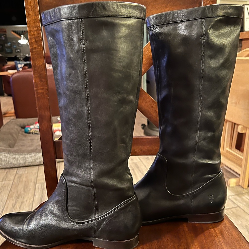 Frye Black Leather Tall Riding Boots - Picture 3 of 10